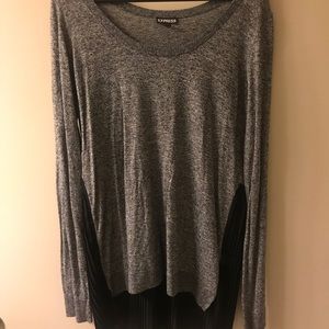Express heather gray long sleeve with black pleats